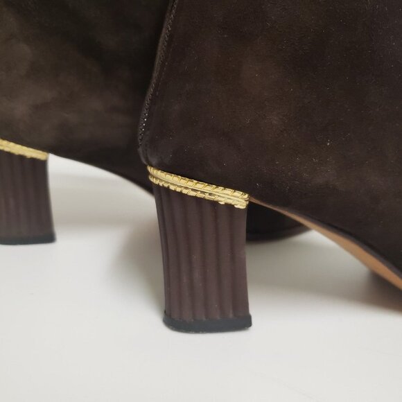 Di Sandro Italy suede booties size 7 (37.5) gold trim zipper brown - Picture 7 of 12